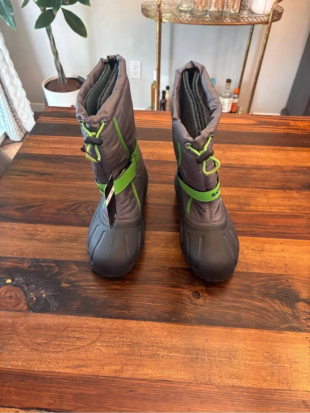 SOREL Kids' Grey Winter Snow Boot with Lime Accents NWT